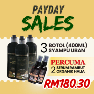 3 Botol Syampu Uban Organik Mullia (400ml)