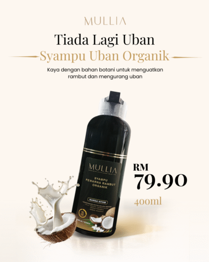 1 Botol Syampu Uban Organik Mullia (400ml) + FREE Syampu Halia