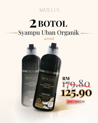 2 Botol Syampu Uban Organik Mullia (400ml) + FFREE Syampu & Serum Halia