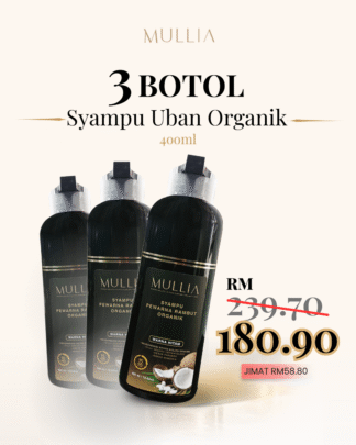 3 Botol Syampu Uban Organik Mullia (400ml)