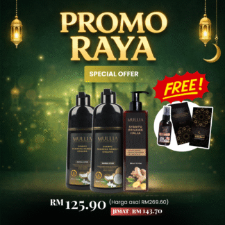 2 Botol Syampu Uban Organik Mullia (400ml) + Free Set Halia